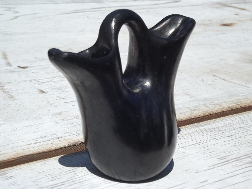 Miniature wedding vase, old Indian pottery double jar shape all black