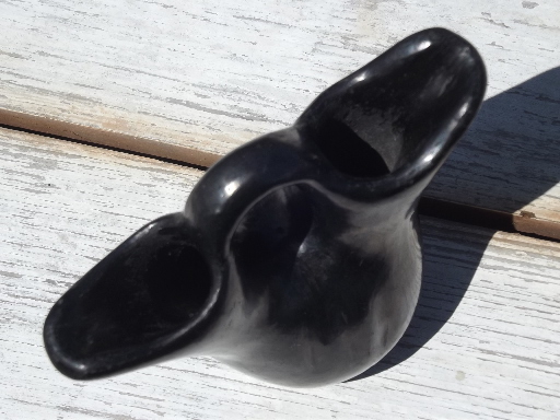 Miniature wedding vase, old Indian pottery double jar shape all black