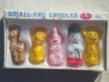 Mint in package vintage birthday candles, baby animal cake topper candles