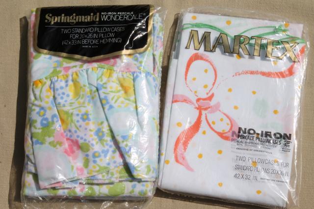 mint in package vintage pillowcases, retro 70s 80s flower print bedding
