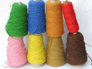 Mixed colors lot cone yarn, heavy wooly thread for weaving/crafts