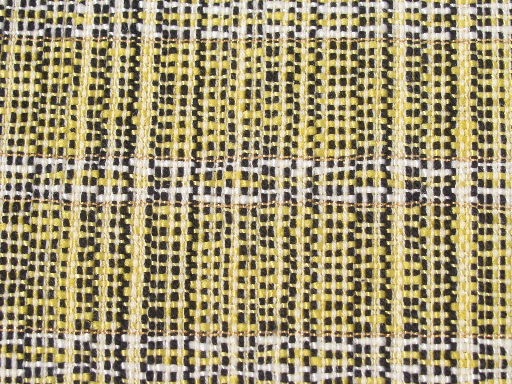 Mod 1950s vintage woven tweed placemats set, yellow / black / silver