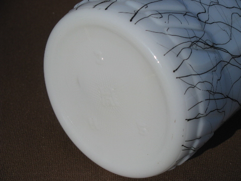 Mod 50s vintage glass decanter bottle, black drizzle string on white