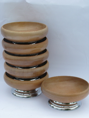 Mod 60s danish modern vintage wood / chrome salad set, large & small bowls