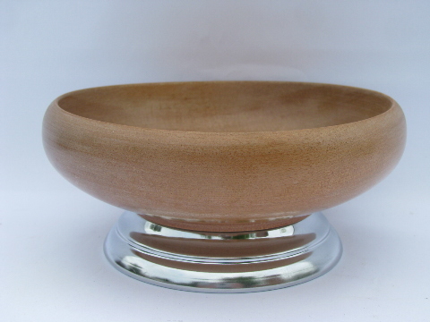 Mod 60s danish modern vintage wood / chrome salad set, large & small bowls