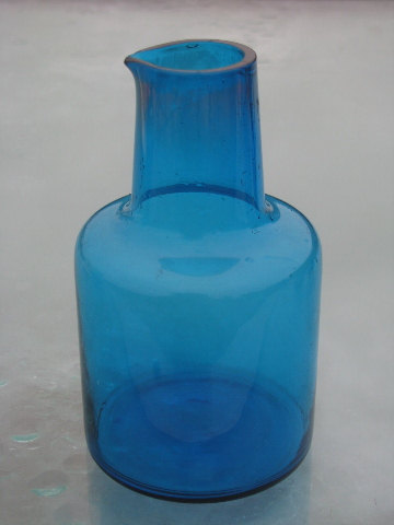 Mod 60s vintage Italy aqua blue glass decanter bottles, no stoppers