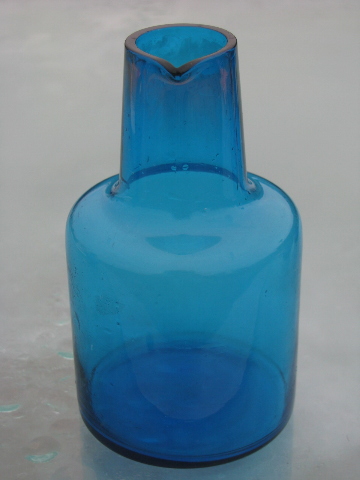 Mod 60s vintage Italy aqua blue glass decanter bottles, no stoppers