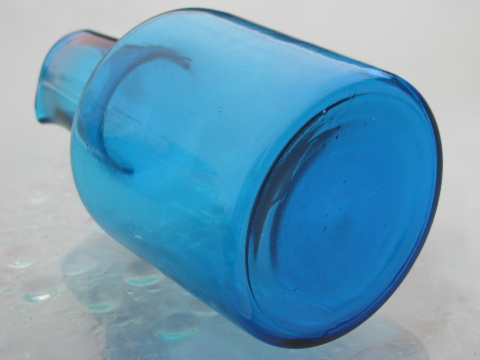 Mod 60s vintage Italy aqua blue glass decanter bottles, no stoppers