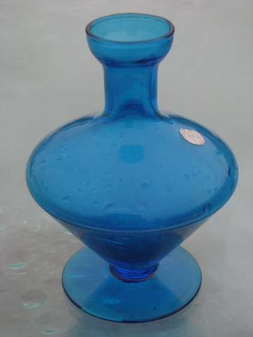 Mod 60s vintage Italy aqua blue glass decanter bottles, no stoppers