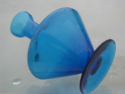 Mod 60s vintage Italy aqua blue glass decanter bottles, no stoppers