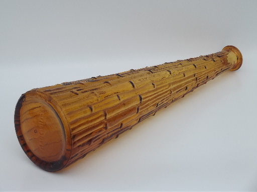 Mod amber bamboo 60s retro Italian art glass bottle vase tall decanter