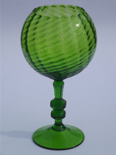 Mod art glass globe ball vase on tall stem, MCM vintage Empoli Italy