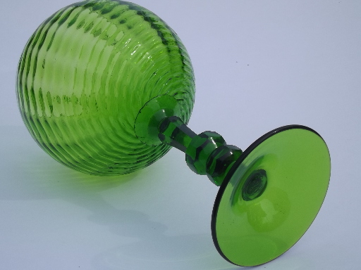 Mod art glass globe ball vase on tall stem, MCM vintage Empoli Italy