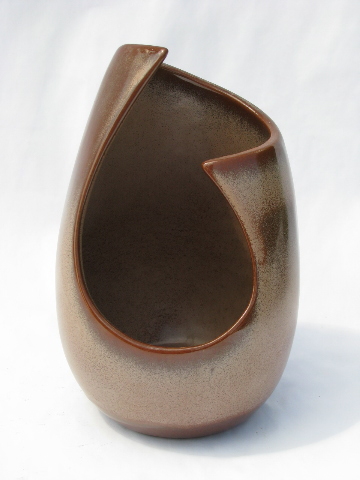 Mod asymetrical art pottery vase, vintage Frankoma, southwest brown