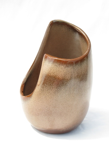 Mod asymetrical art pottery vase, vintage Frankoma, southwest brown