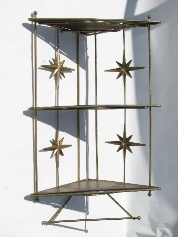 Mod atomic starburst wire corner shelf, mid-century modern vintage