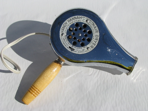Mod chrome hair dryer w/ stand, vintage Handy Hannah, looks great, works!