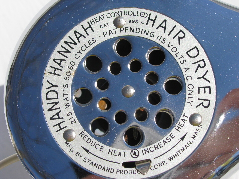 Mod chrome hair dryer w/ stand, vintage Handy Hannah, looks great, works!