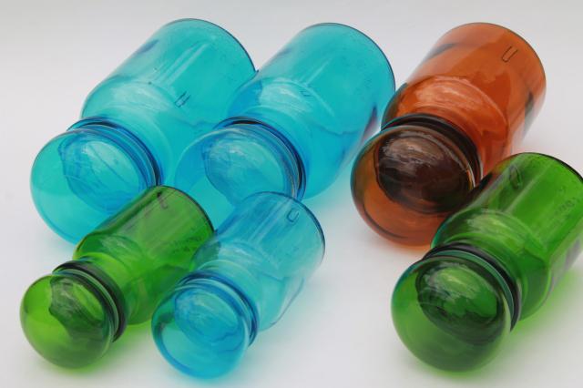 mod colored glass bottles vintage kitchen canisters, airtight seal canister jars set