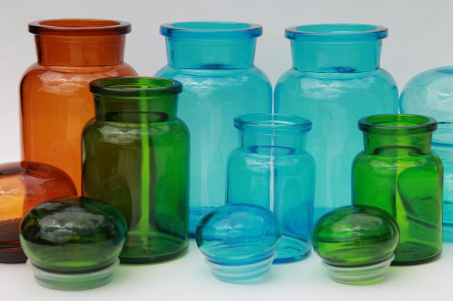 mod colored glass bottles vintage kitchen canisters, airtight seal canister jars set