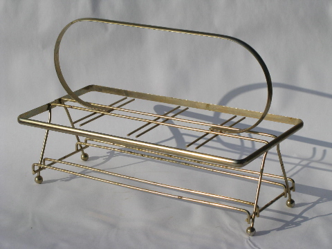 Mod gold metal bar glasses carrier rack / stand, retro 60s vintage barware
