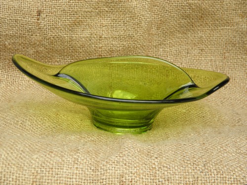 Mod green glass divided bowl, retro vintage Viking Epic art glass