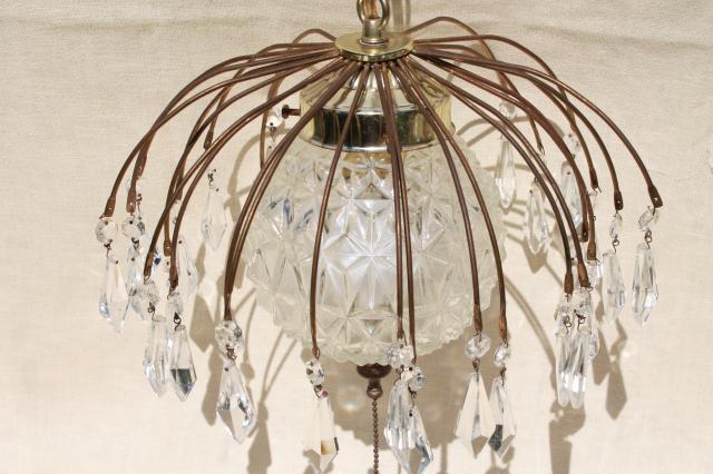 mod hollywood regency vintage wire birdcage swag lamp dripping with glass teardrop prisms