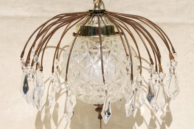 mod hollywood regency vintage wire birdcage swag lamp dripping with glass teardrop prisms