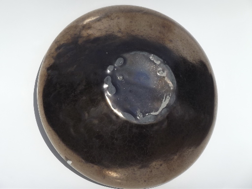 Mod low flower bowl vase, vintage bronze metallic Haeger art pottery