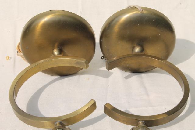 mod mid-century designer lamps, broken circle solid brass table lights pair