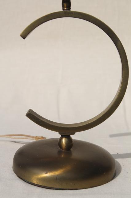 mod mid-century designer lamps, broken circle solid brass table lights pair