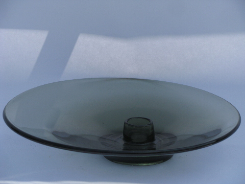 Mod off-center circle candle holder, retro smoke grey glass, vintage Viking