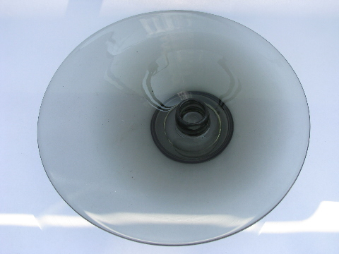 Mod off-center circle candle holder, retro smoke grey glass, vintage Viking