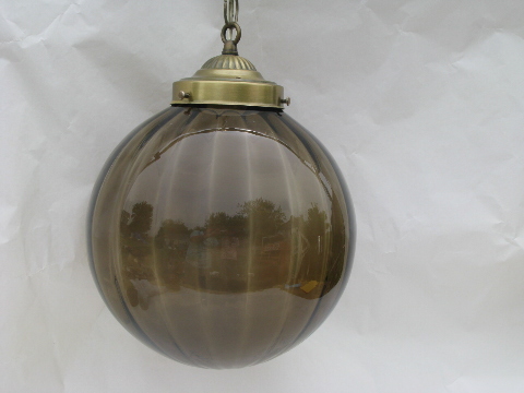 Mod smoke brown glass globe, retro vintage swag lamp hanging light