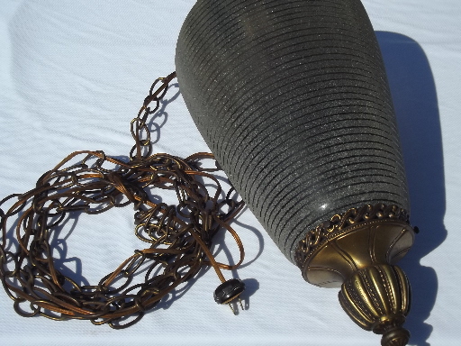 Mod smoke glass swag lamp, huge 60s vintage hanging light w/ long chain