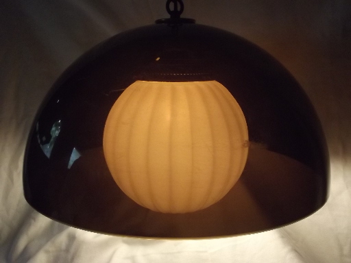 Mod smoke lucite plastic dome globe shade swag lamp, retro 70s vintage