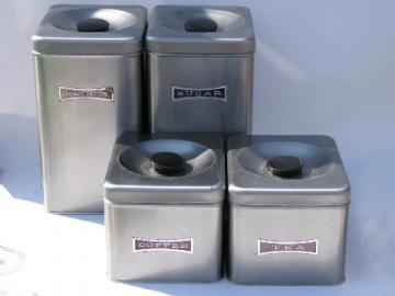 Mod stainless steel canister set, vintage kitchen canisters