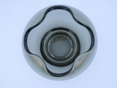 Mod tulip bulb shape round vase, smoke grey art glass, 60s vintage