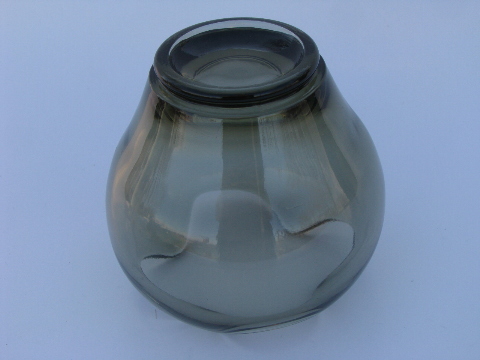 Mod tulip bulb shape round vase, smoke grey art glass, 60s vintage