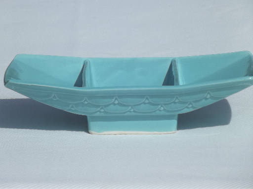 Mod turquoise pedestal bowl / planter, Belvedere studio pottery dated 1956