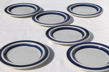 mod vintage Arabia Finland china, Anemone blue band stoneware pottery plates
