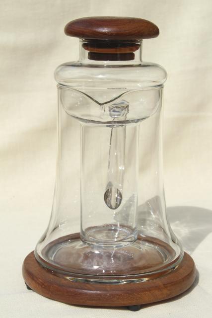 mod vintage Dolphin teak wood glass ice insert cooler pitcher carafe set