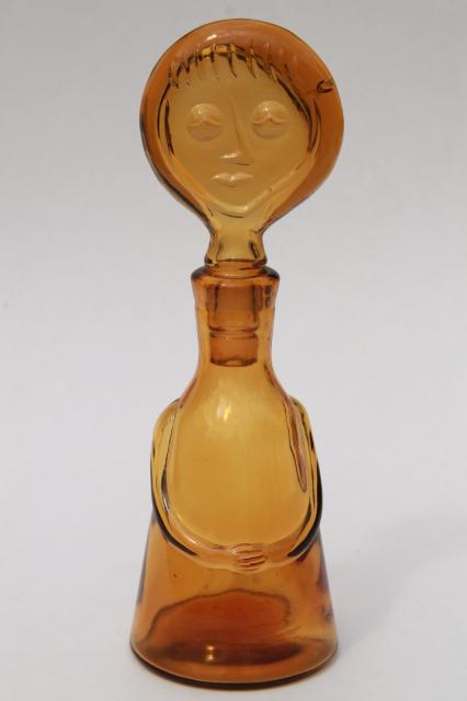 mod vintage Erik Hoglund head face stopper bottle, retro amber art ...