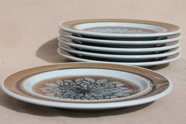 mod vintage Franciscan earthenware Nut Tree salad plates, retro 1970s dinnerware