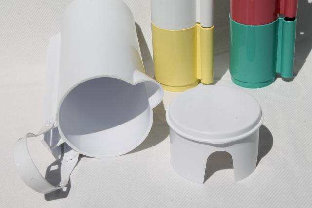 mod vintage Ingrid plastic dishes sets in retro pastel colors, Party Ball & Drinks Connection