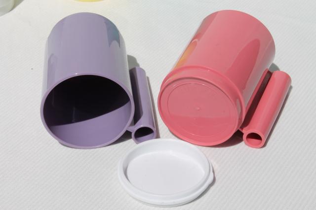mod vintage Ingrid plastic dishes sets in retro pastel colors, Party Ball & Drinks Connection