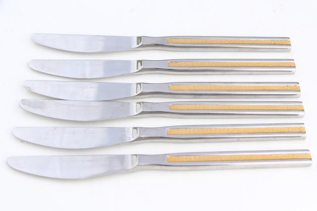 mod vintage Michelin 18-8 stainless steel flatware w/ gold accents, Solingen Germany