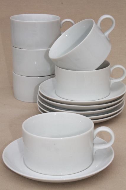 mod vintage Schmid Forma pure white porcelain cups & saucers, china set in original box