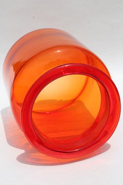 mod vintage art glass canister jar or flower vase, amberina red orange shaded color