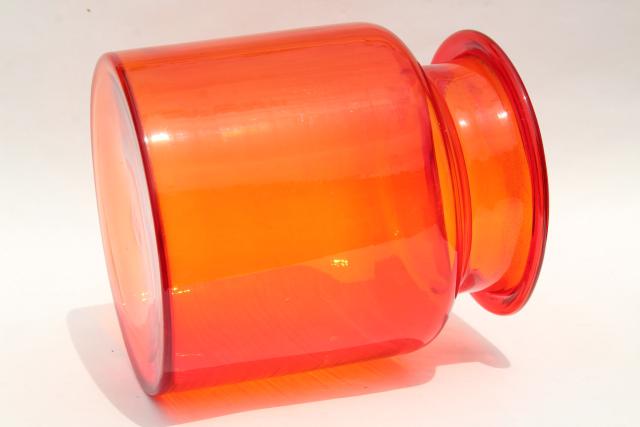 mod vintage art glass canister jar or flower vase, amberina red orange shaded color